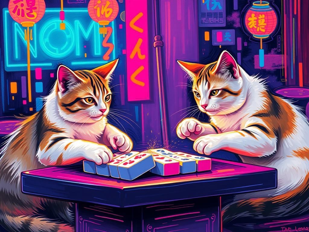 коты играют в маджонг,