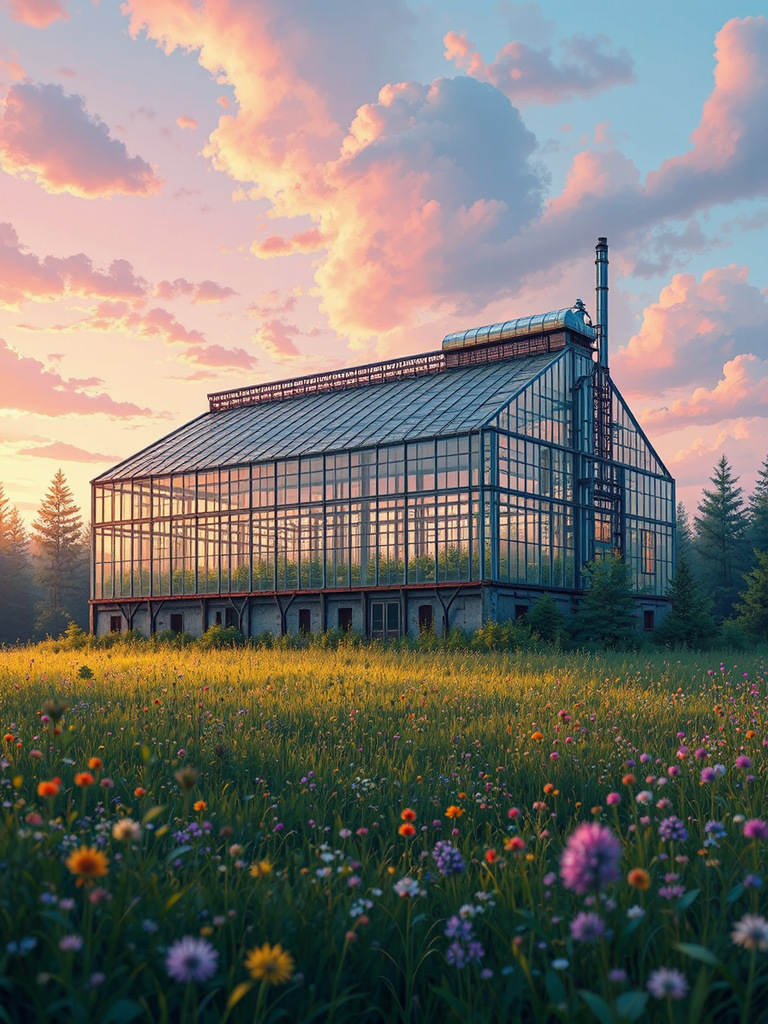 Greenhouse with surrounding forest