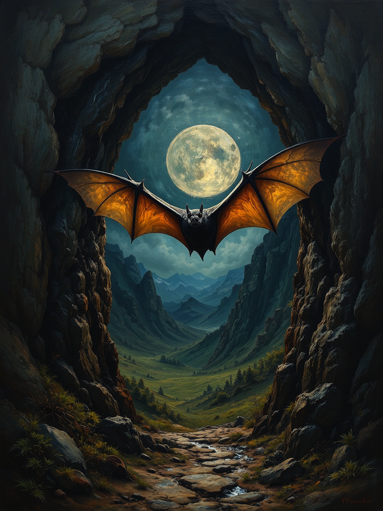 Bat emerging from an