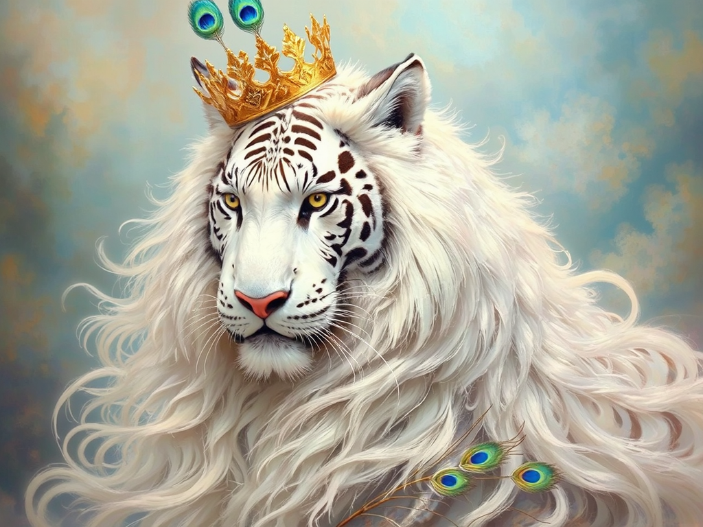 White tiger with peacock