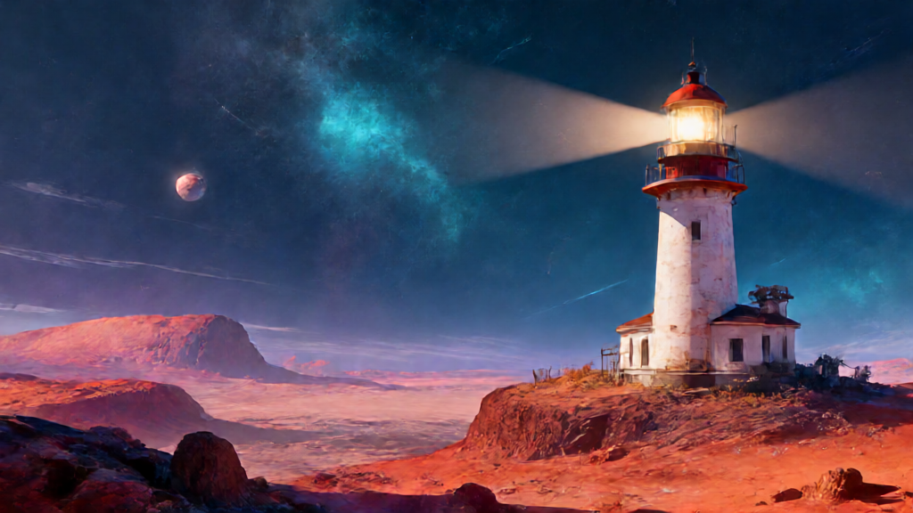Alien World's Vibrant Lighthouse Beacon