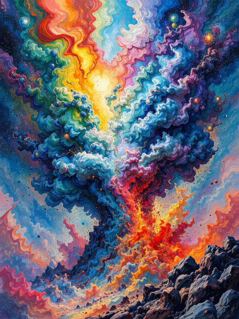 Multicolor nebula explosion artwork.