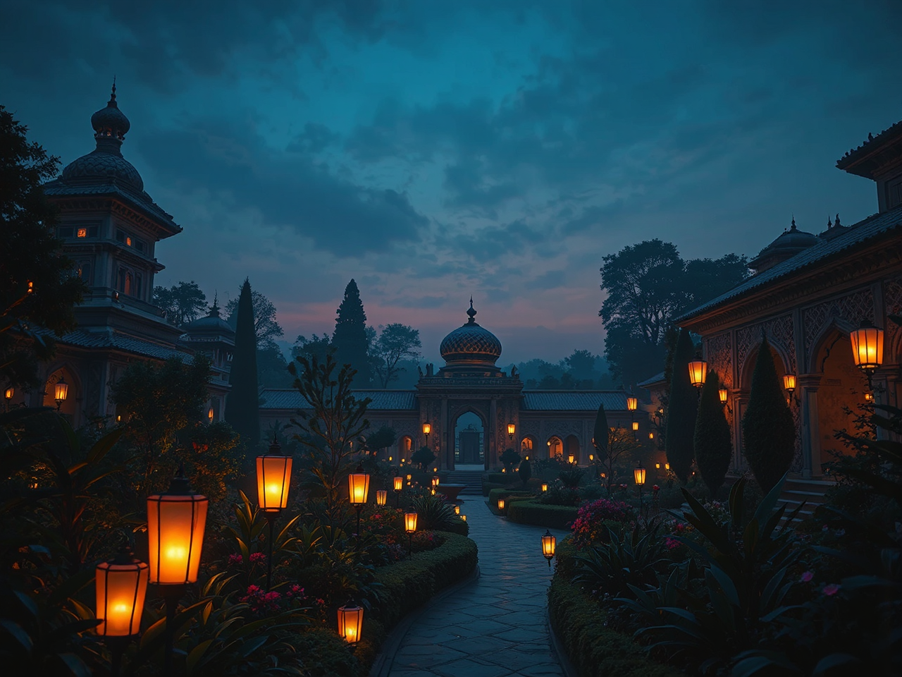 Glowing lanterns in a