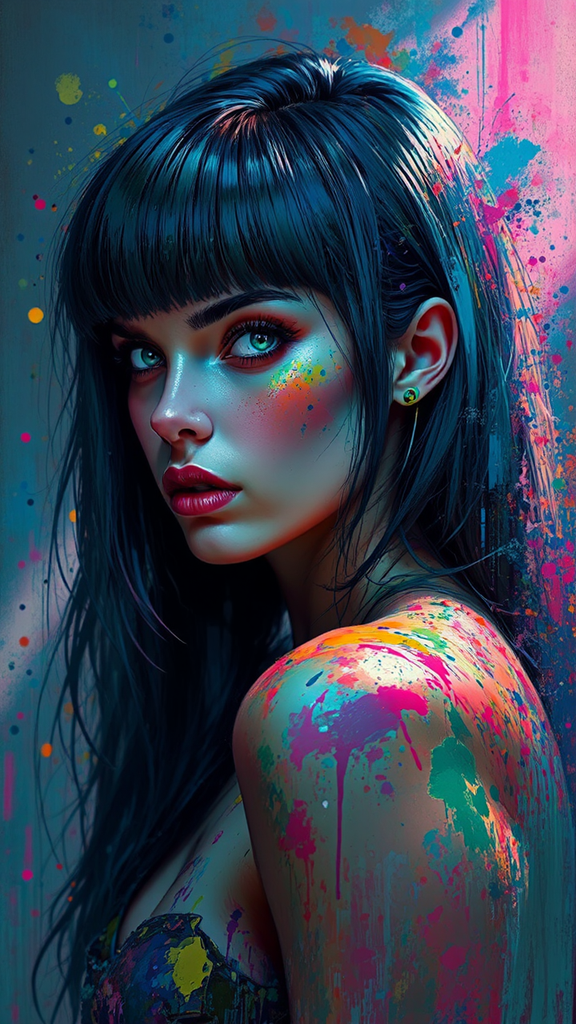 Cyberpunk goddess with vibrant