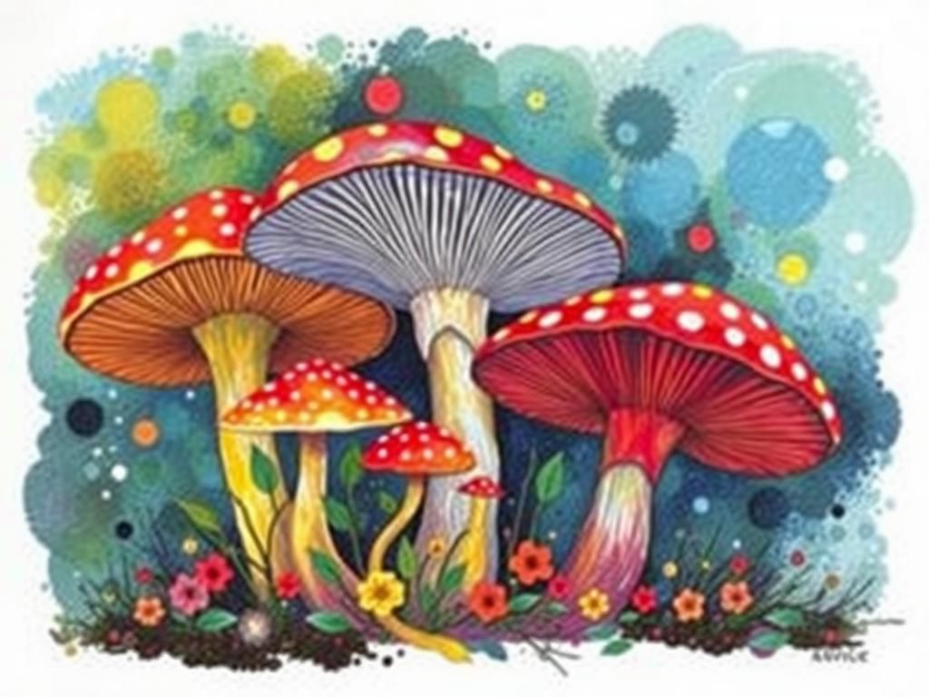 большие цветные грибы, абстрактное
