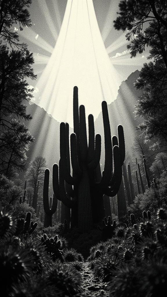 Giant cardon cacti forest