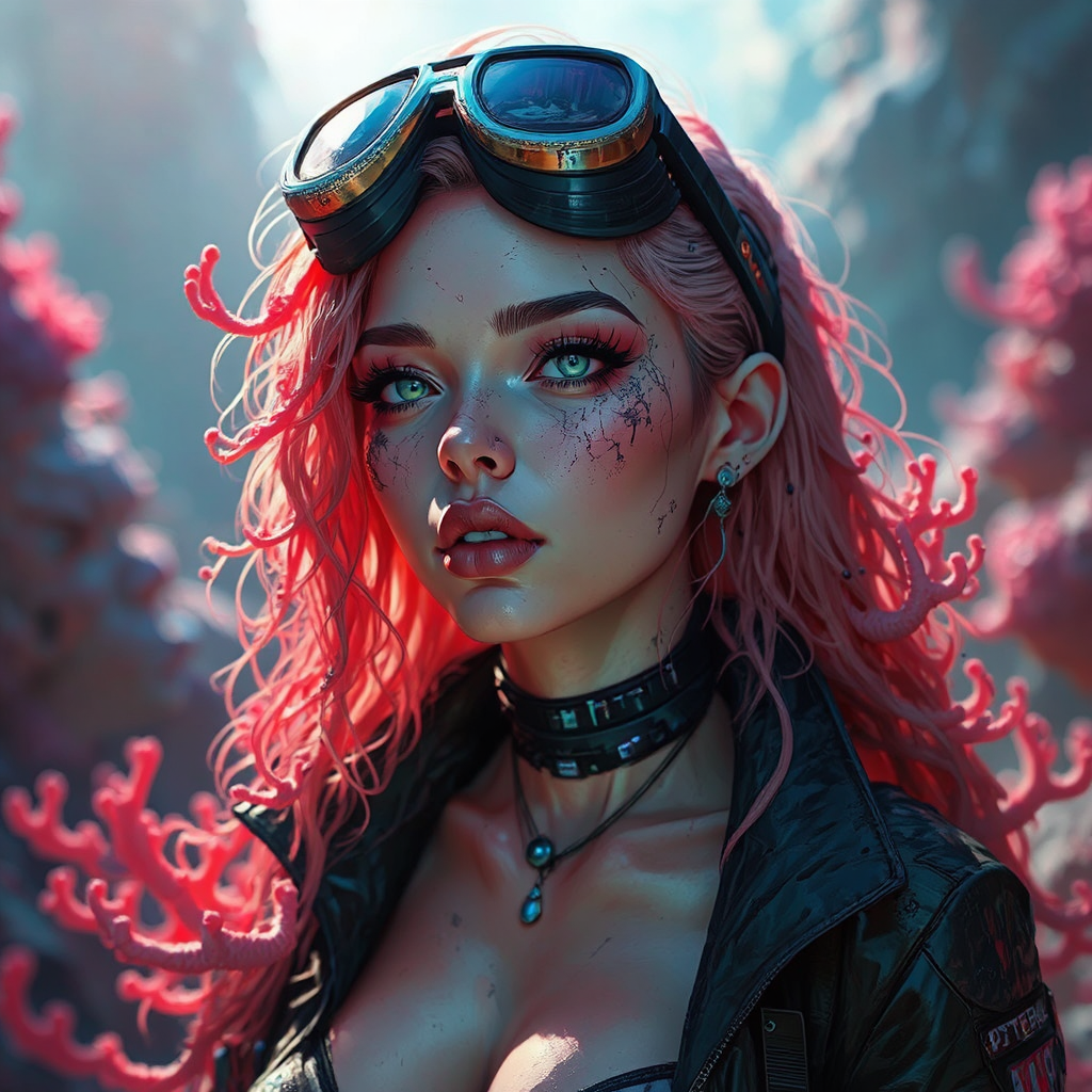 Cyberpunk figure with coral