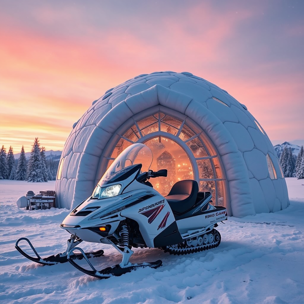 Snowmobile in front of