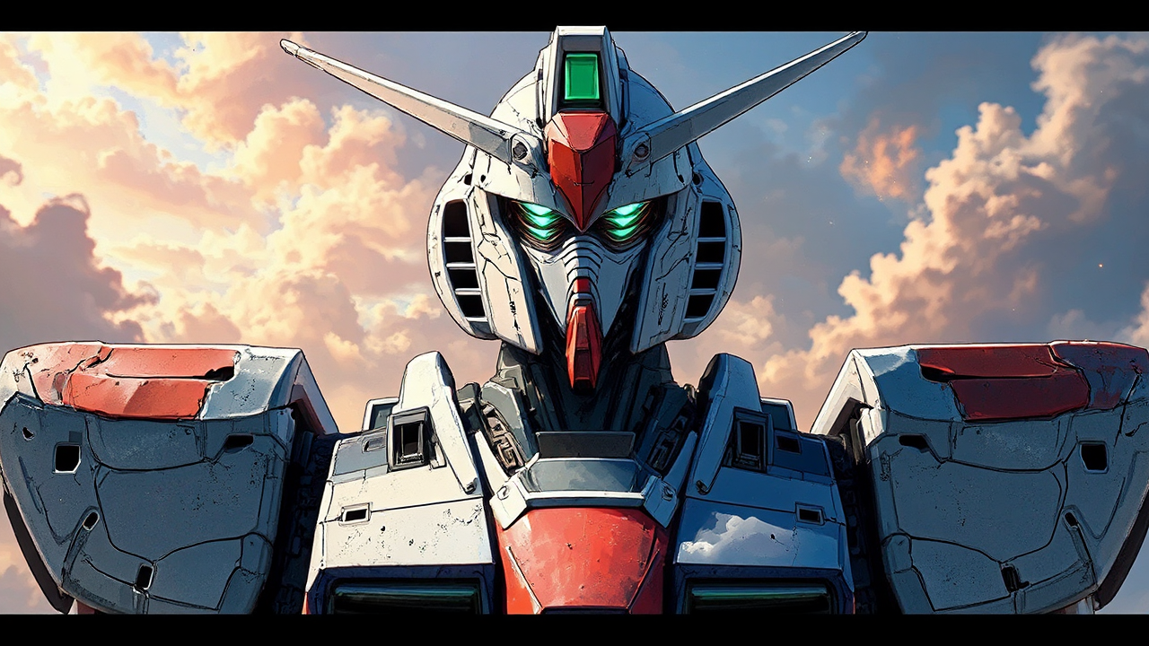 Human-sized Gundam mech portrait.