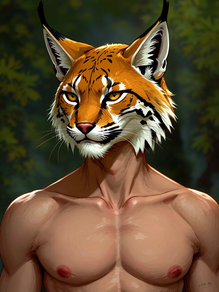 Anthropomorphic lynx with human