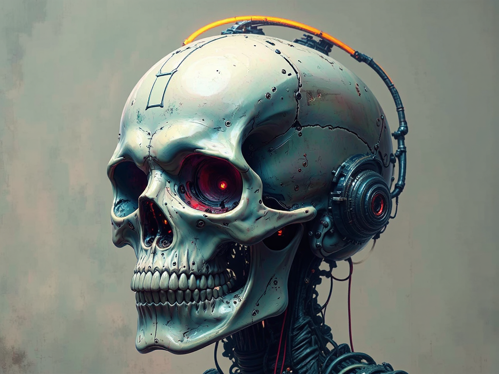 A cyberpunk skull with