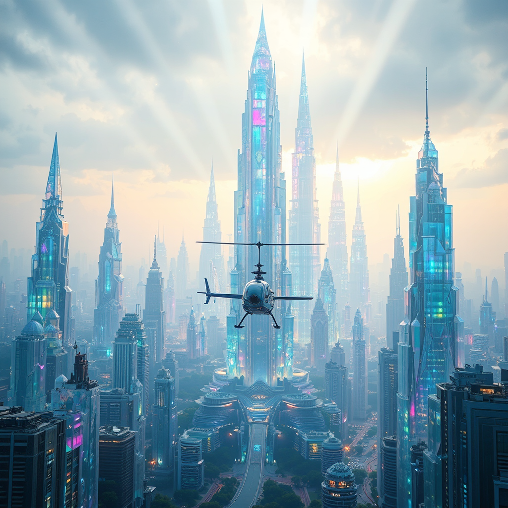 Futuristic city with crystal