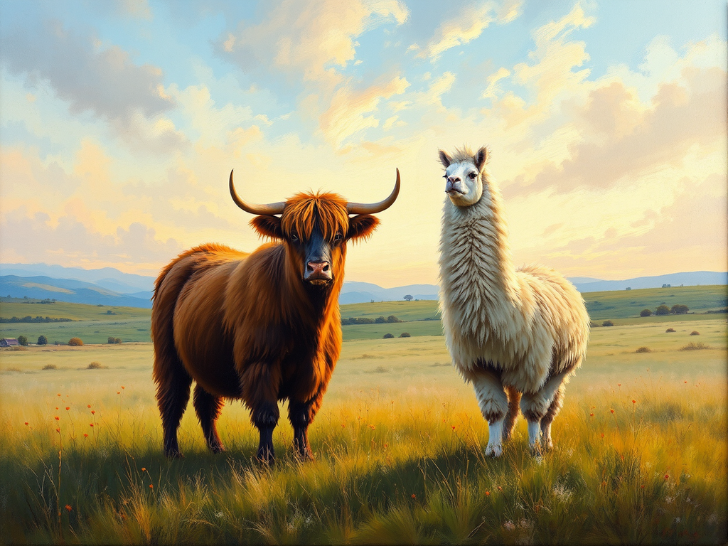 Highland cow and llama