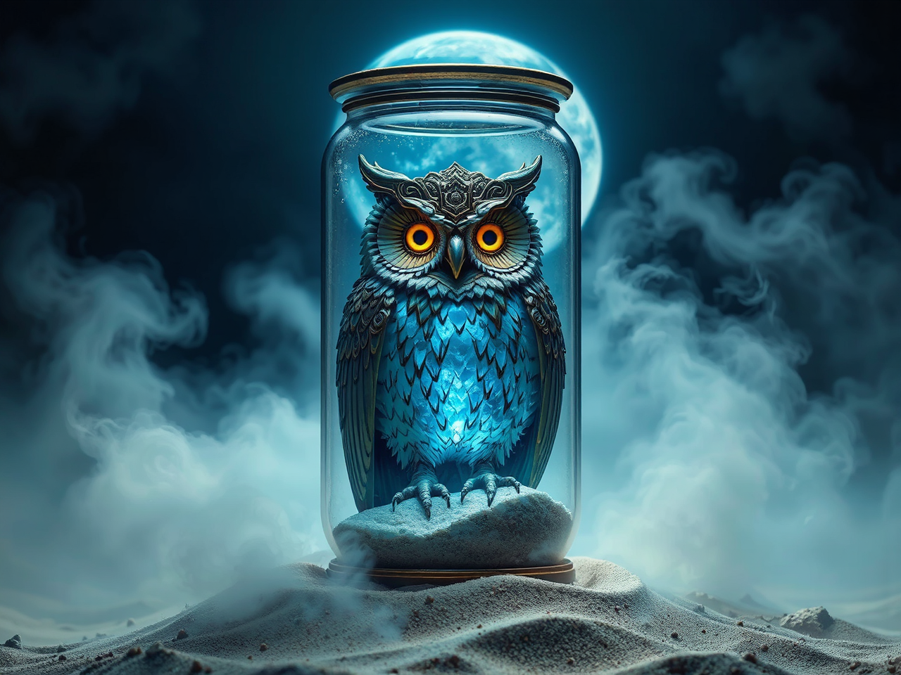 Steampunk owl in glass