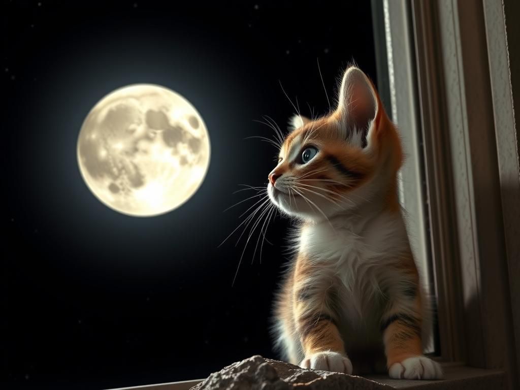 Котик смотрящий на луну