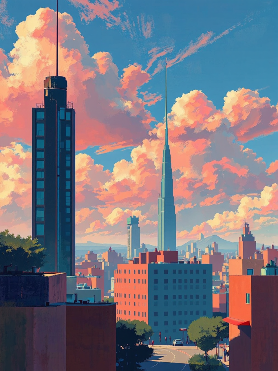 Rainbow colored cityscape