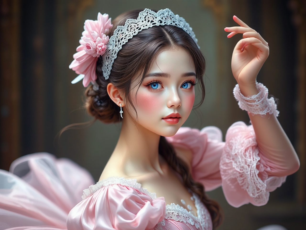 Girl in pink medieval