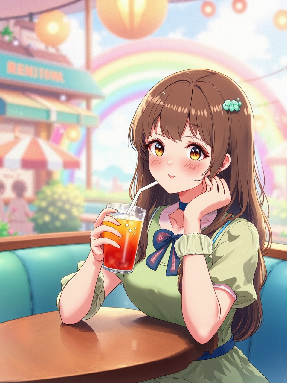 Adorable woman sits in