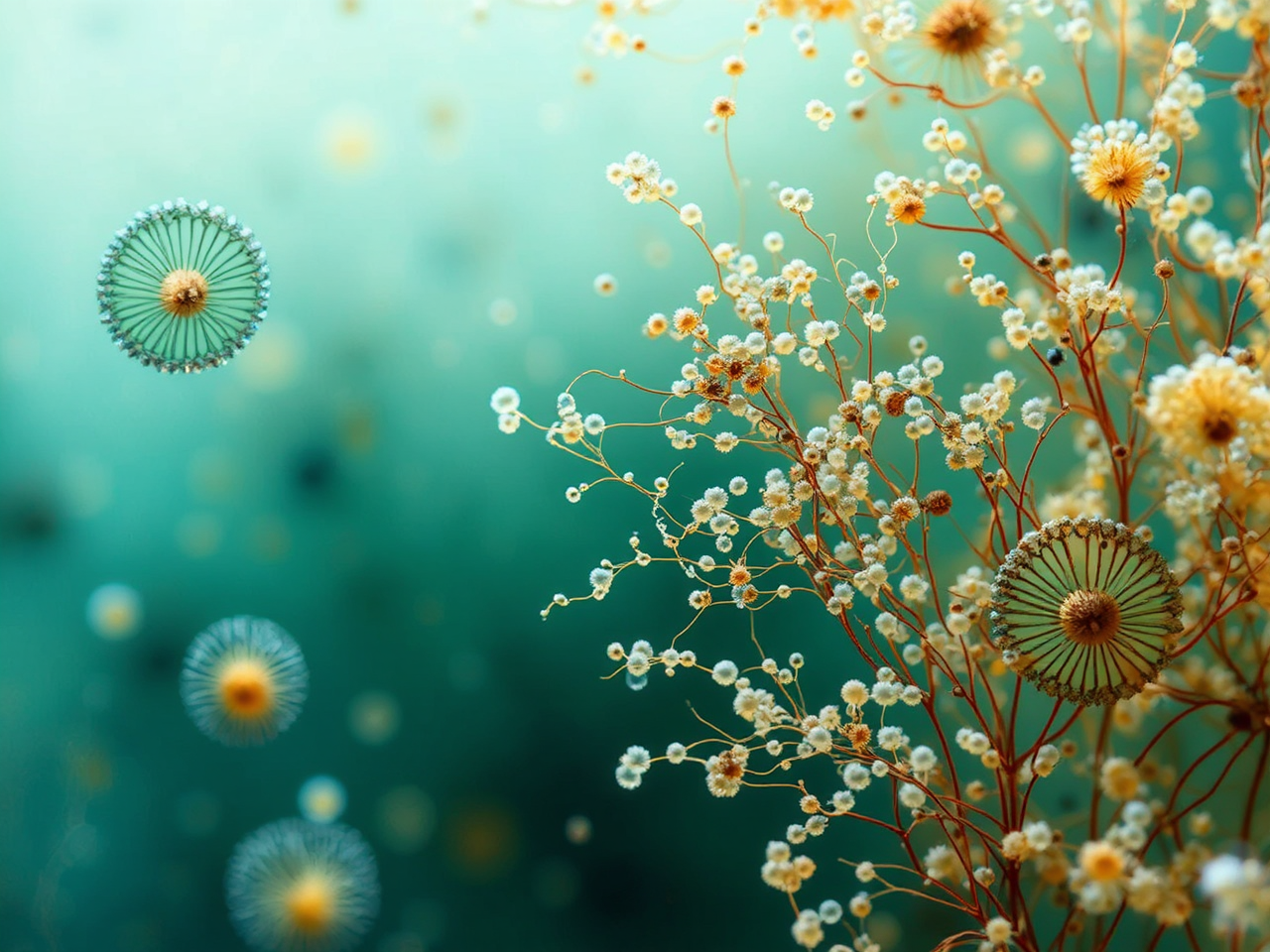 Microscopic aquatic plant cells.