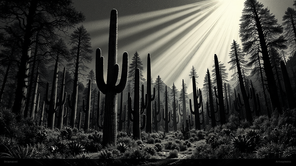 Giant black cacti in