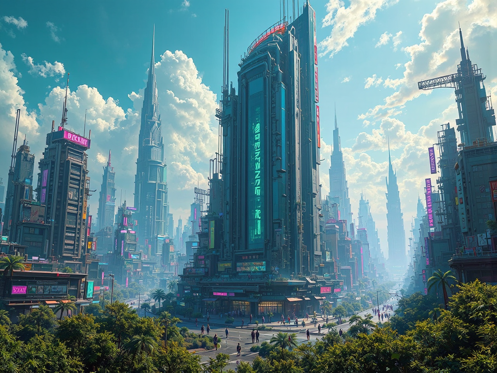Cyberpunk cityscape with futuristic
