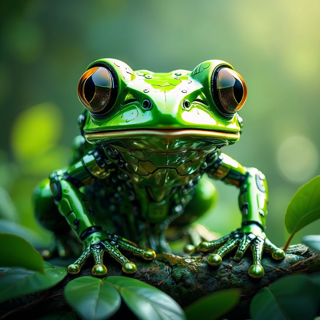 Metallic frog with glowing