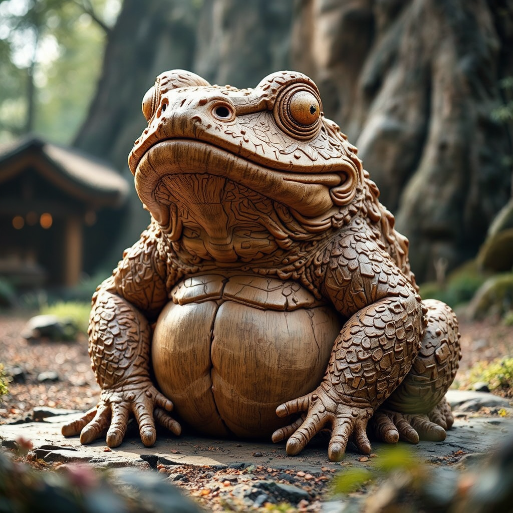A carved wooden toad