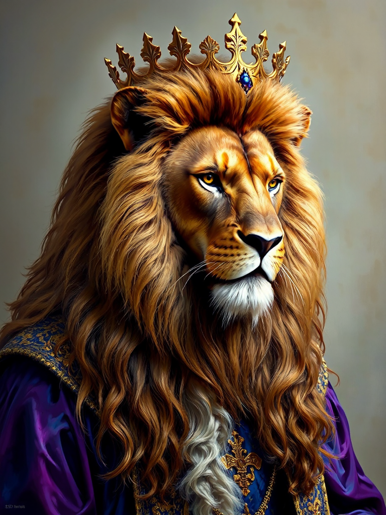 Anthropomorphic lion in royal
