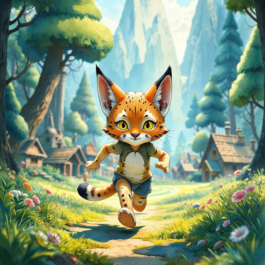 Anthro lynx child runs