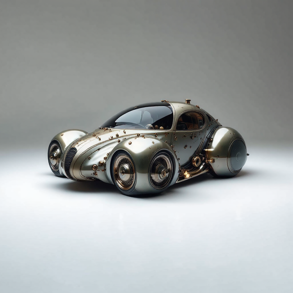 Futuristic car with steampunk