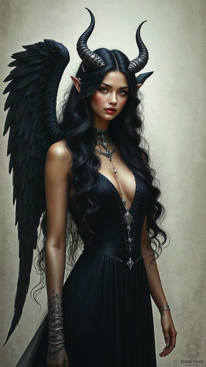 Winged goddess in long