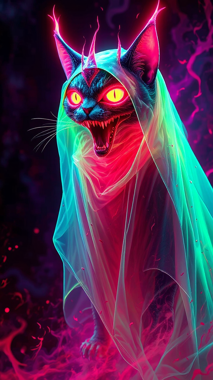 Neon Feline Hellspawn Creature