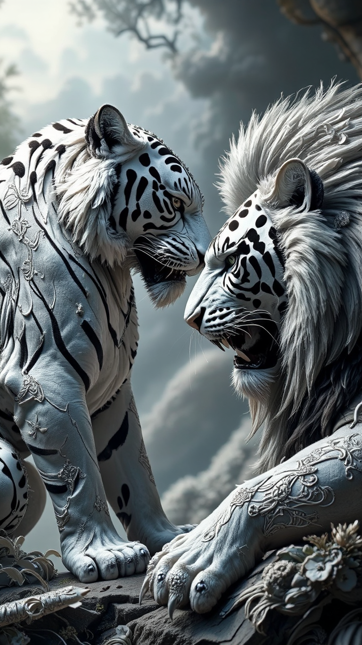 White tiger versus dark