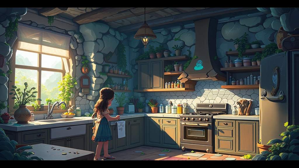 A fantasy kitchen environment