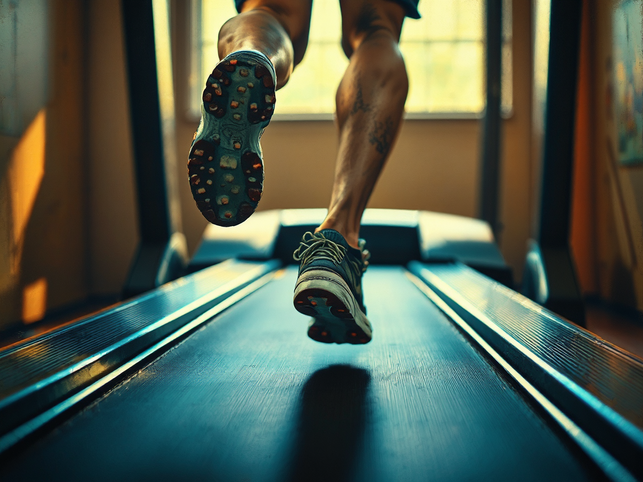 Old running shoes on