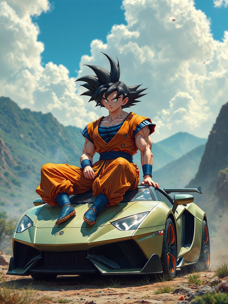 Goku sitting in a