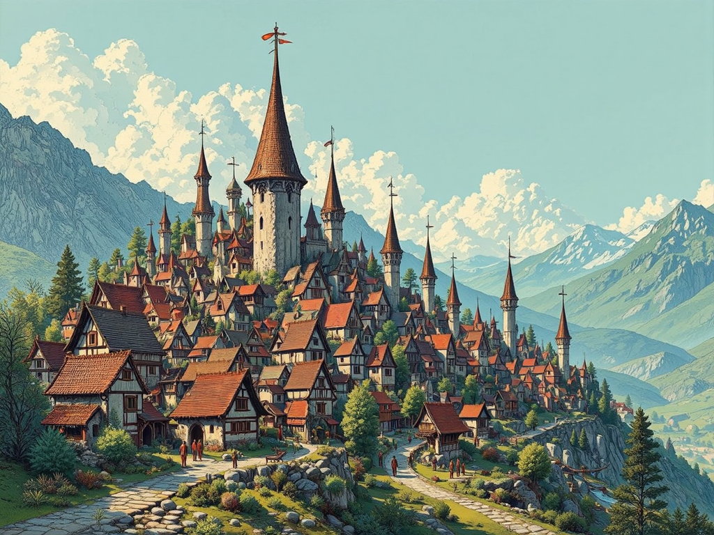 A medieval town in