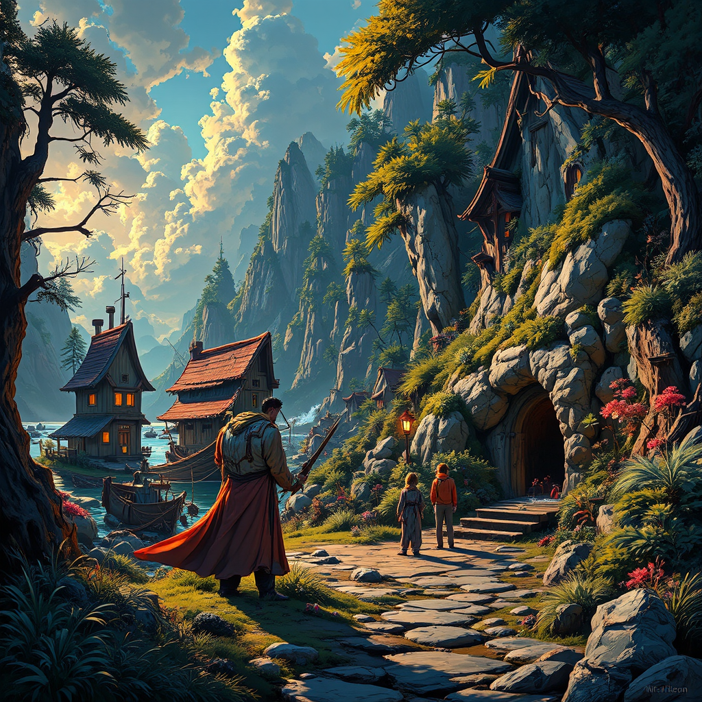 Fantasy environment with detailed