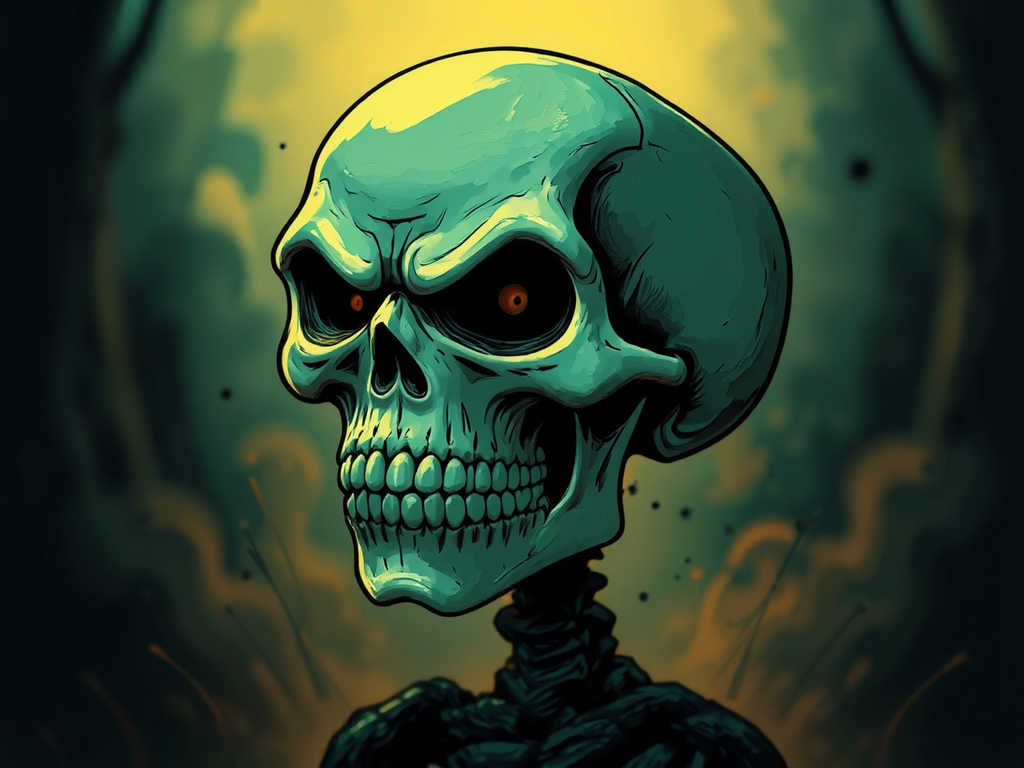 Grumpy anthropomorphic skull face.