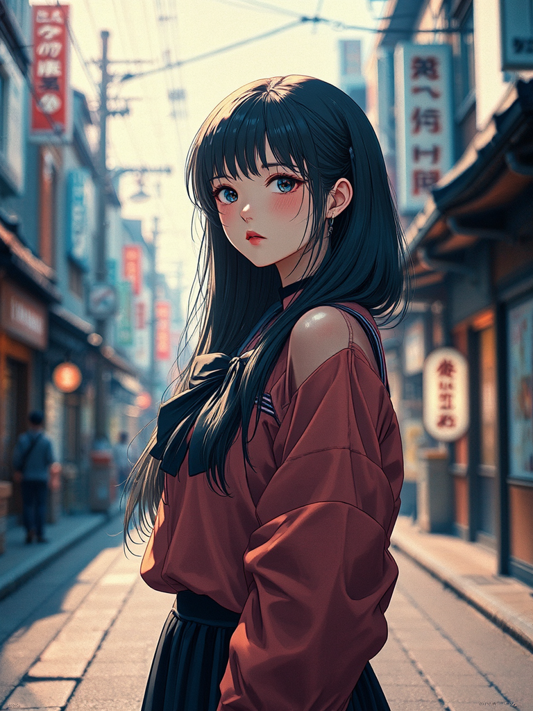 A girl stands in