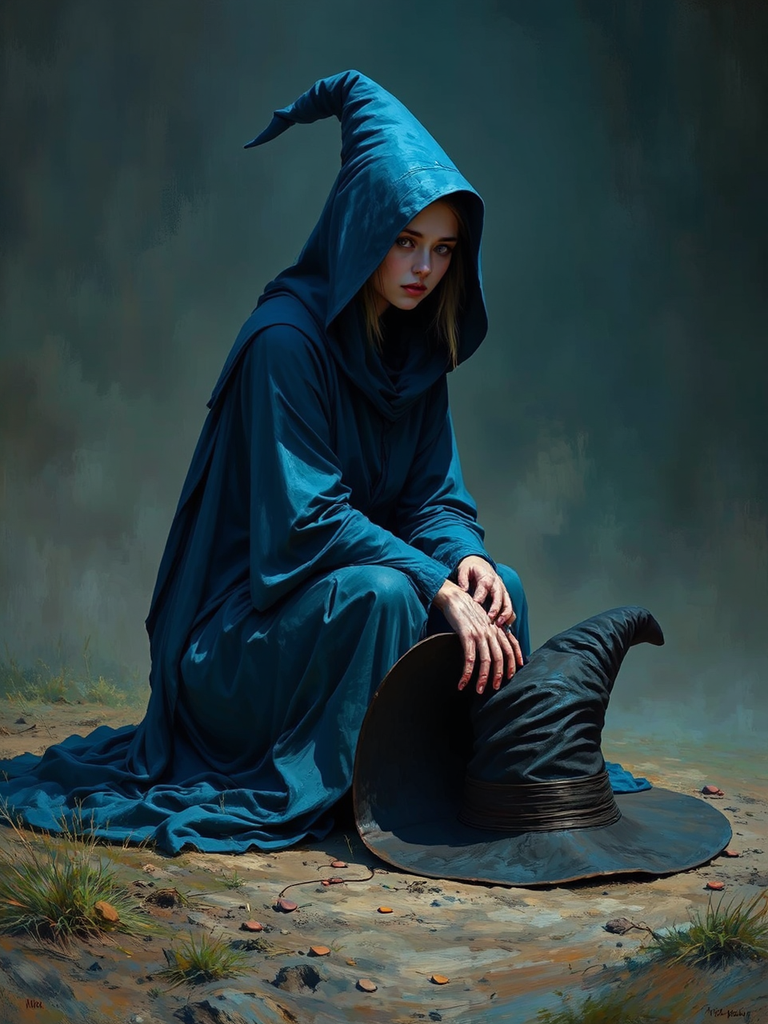 Witch sits with fallen