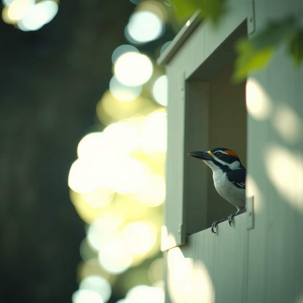 A woodpecker looks out