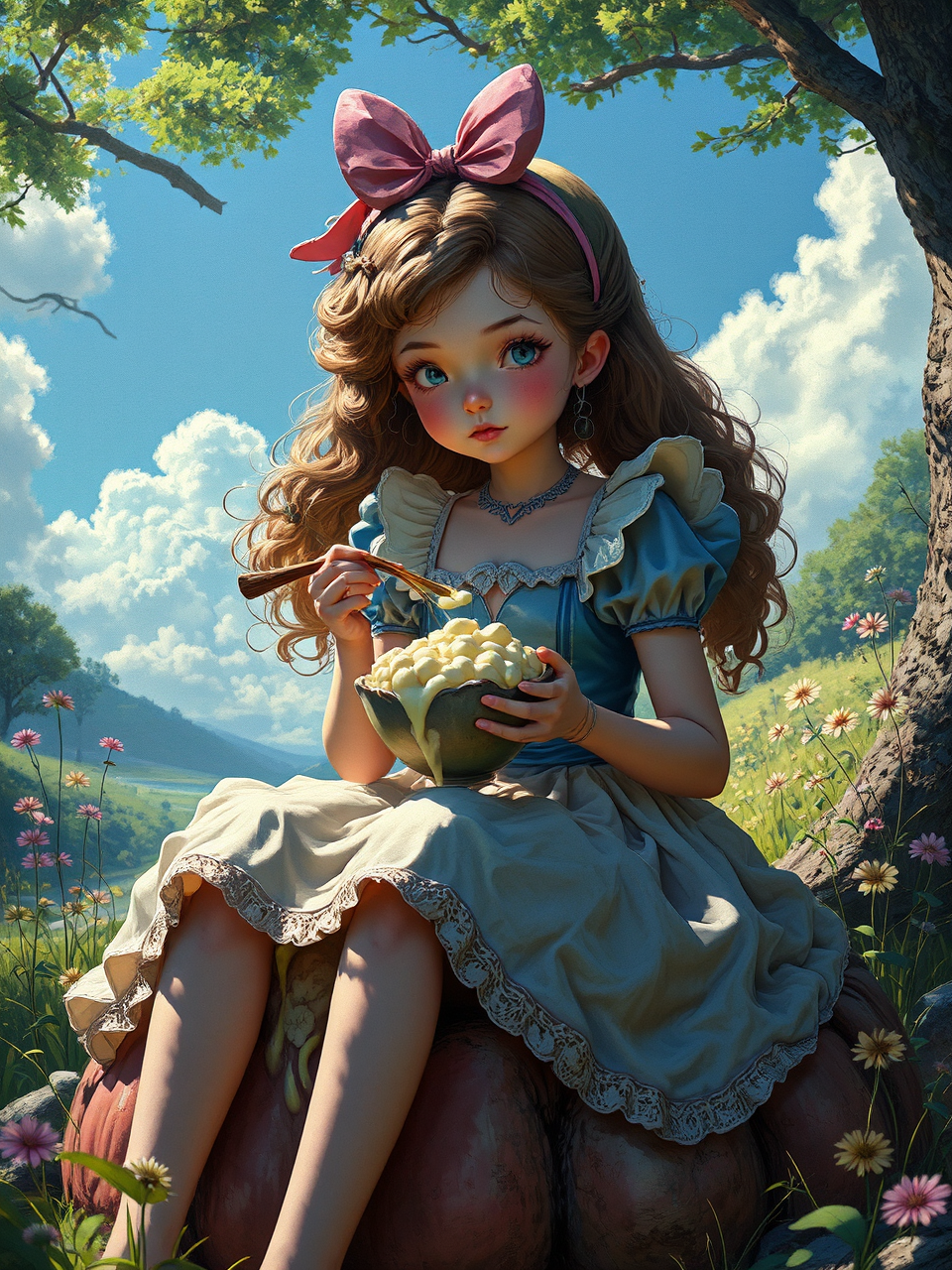 A girl eats on