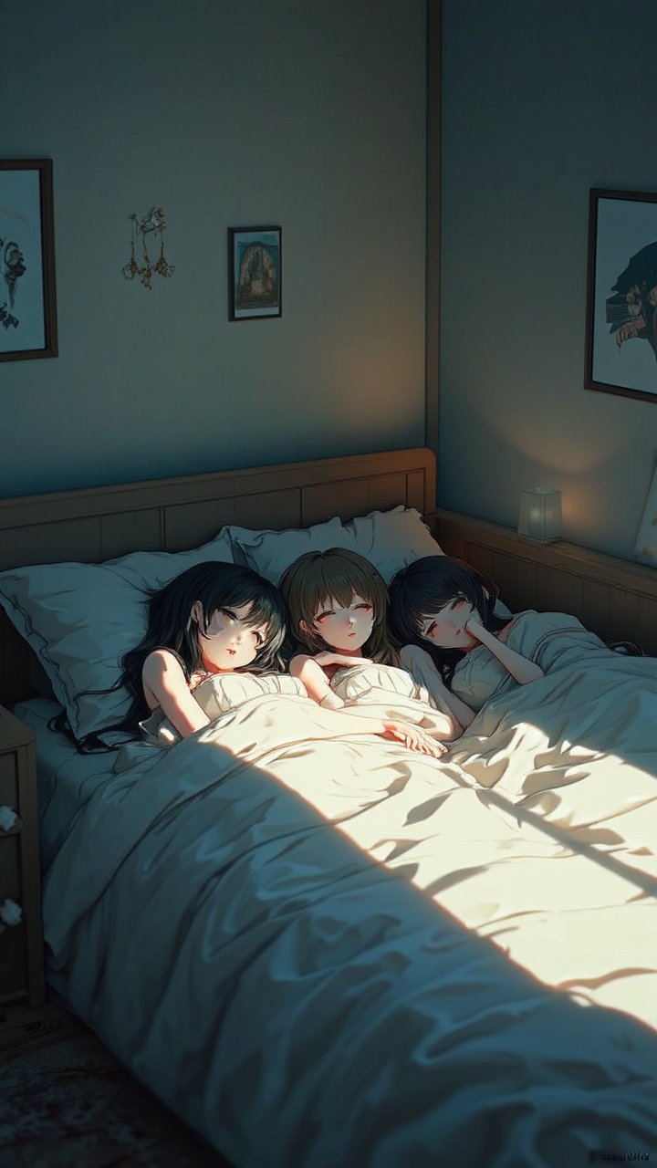 Three young girls sleeping