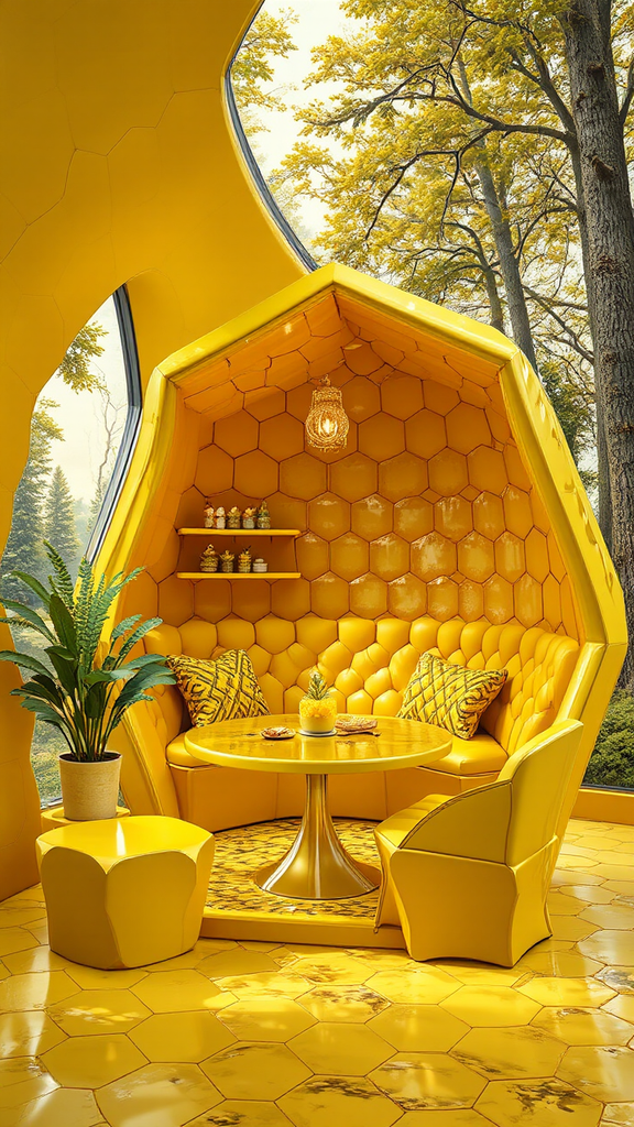 A yellow pentagonal cabin