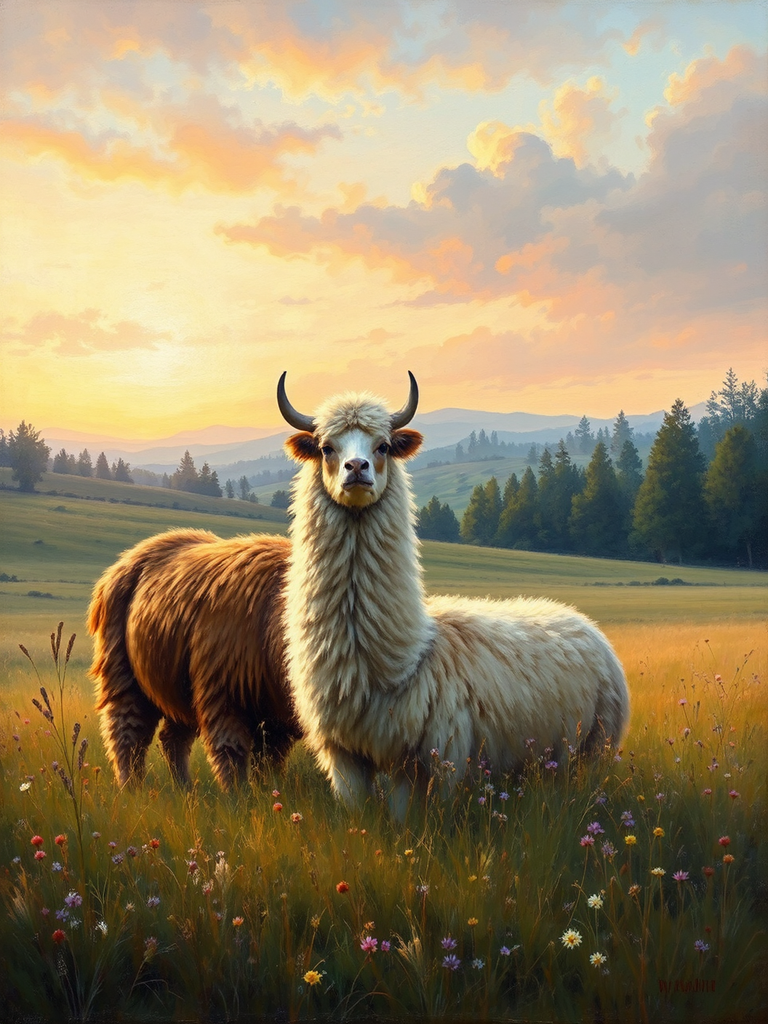 Highland cow and llama