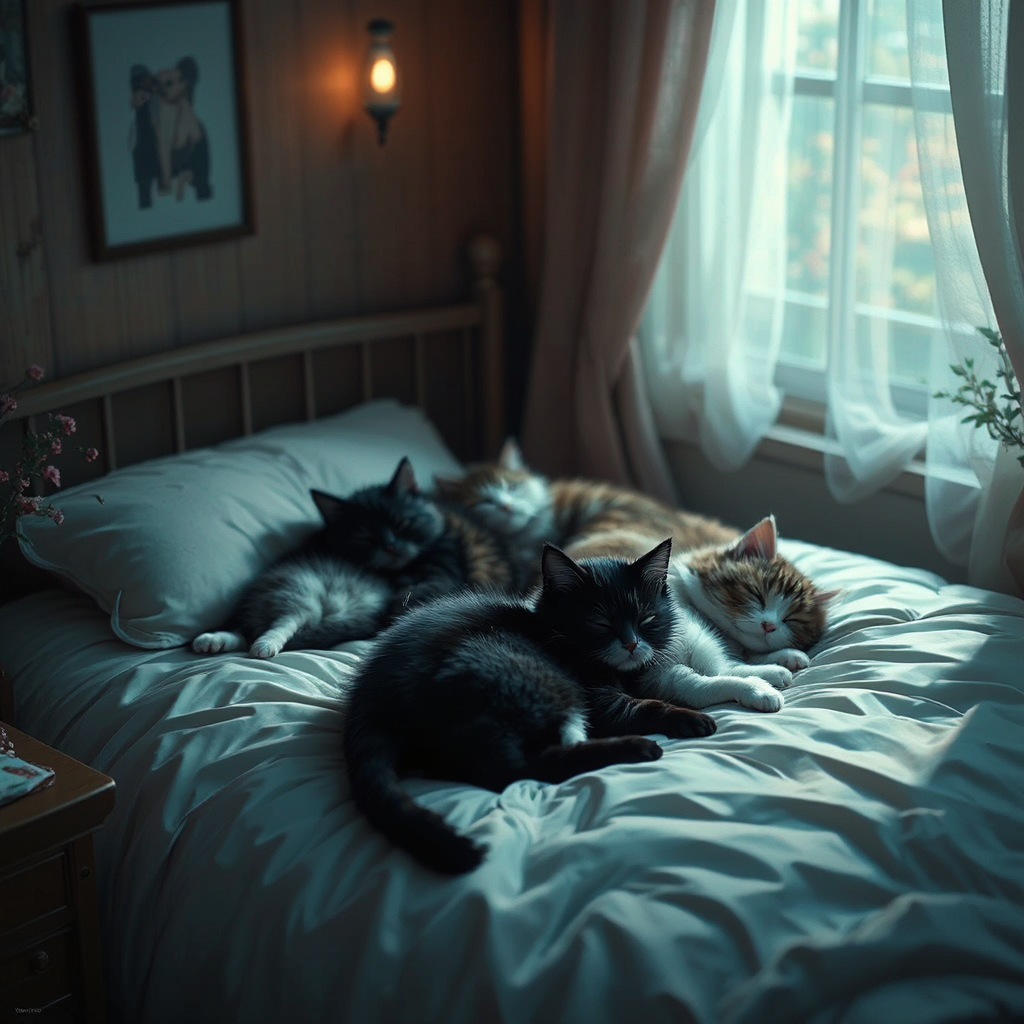 Three kittens sleep in