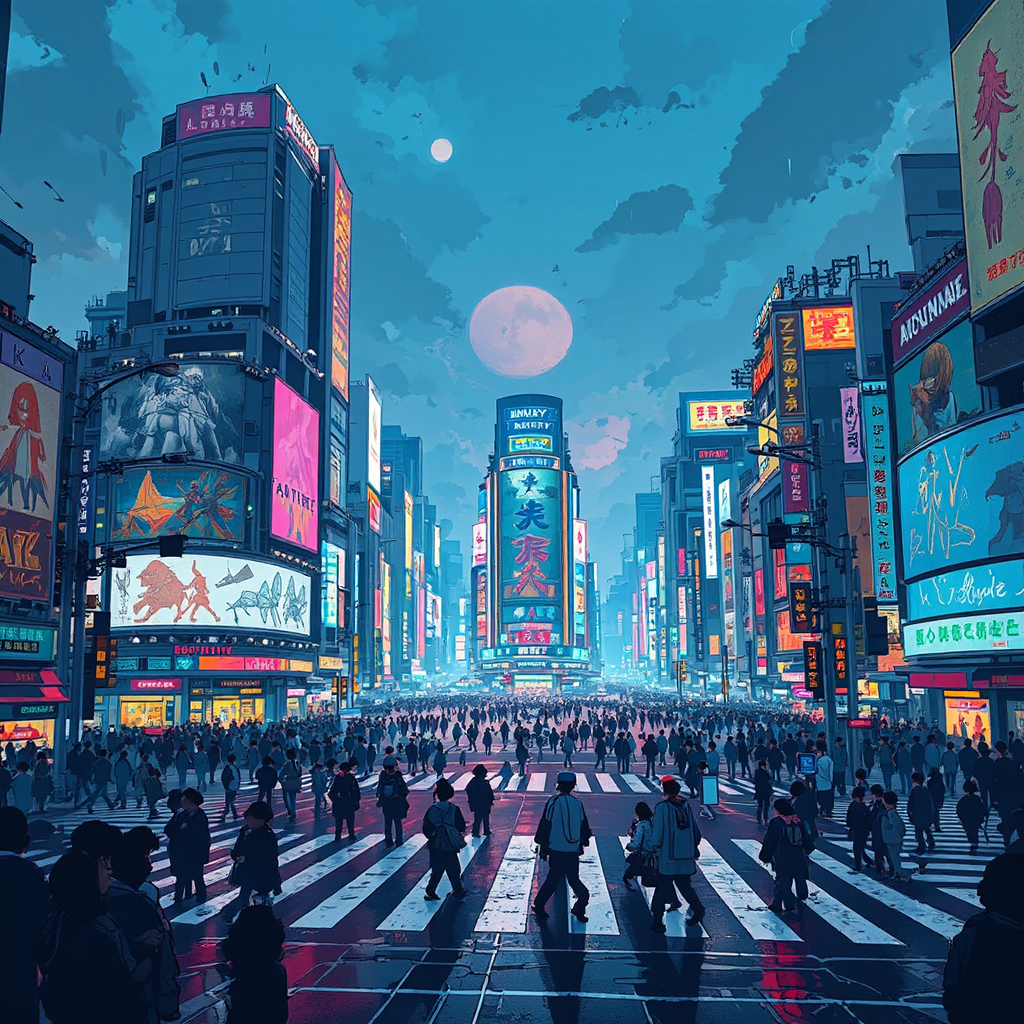 Shibuya Crossing at night.