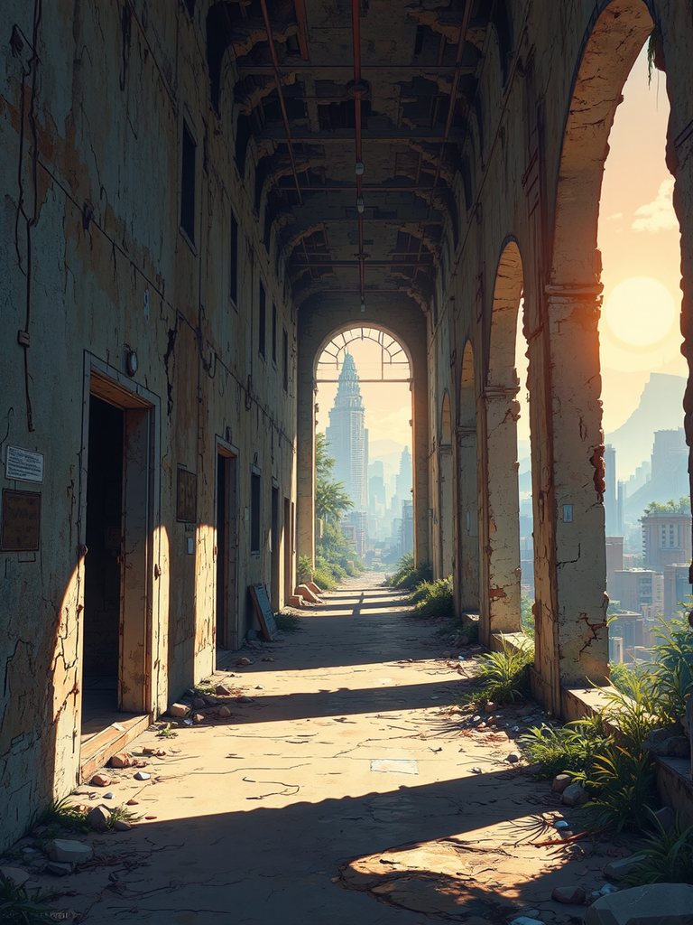 Abandoned city with cyberpunk
