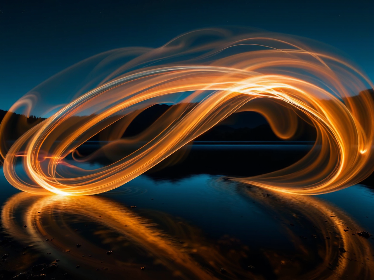 Lightpainting of lake and